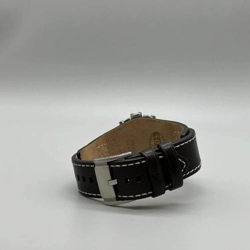 Fossil CH2599 Mens Watch 44mm Black Dial Leather Chronograph Date New Battery